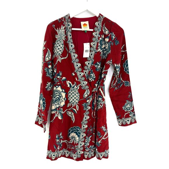 Farm Rio Women's Red Floral Tropical Landing Wrap Mini Dress Size S - Picture 4 of 10